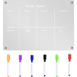 1 Juego De Tableros De Planificación Calendario Magnético Acrílico Para Nevera Planificador De Comidas Transparente Tablero Magnético Pizarra De Borrado En Seco Reutilizable con 6 marcadores de borrado en seco