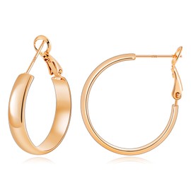 Gacimy Rose Gold Hoop Earrings for Women 14k Real Rose Gold Plated, 5mm Thick Medium Hoops Earrings for Women 25mm
