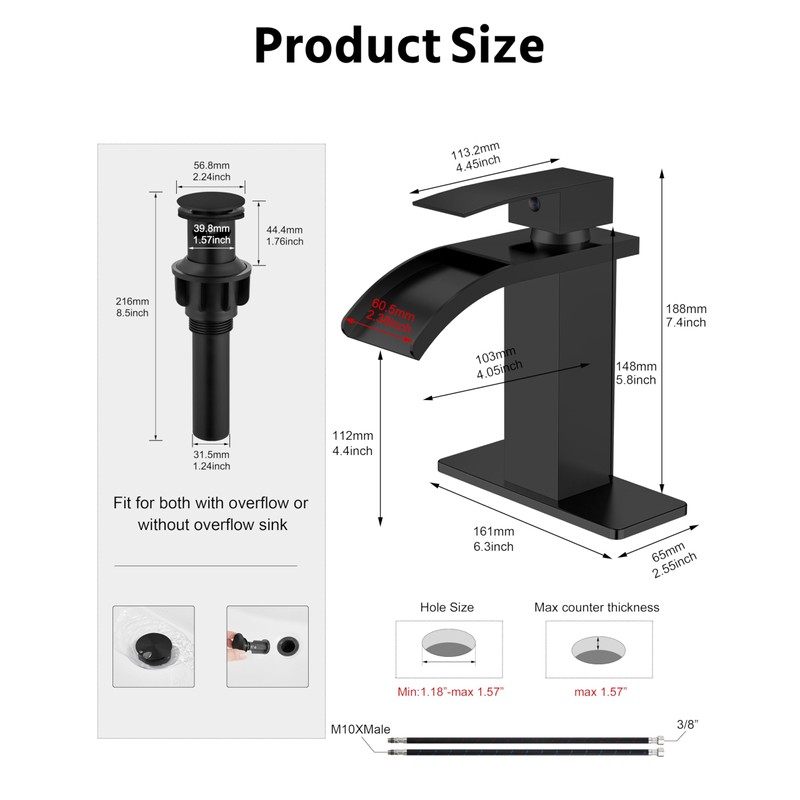 GBBNE Waterfall Bathroom Faucets Single Hole Sink Faucet for 1