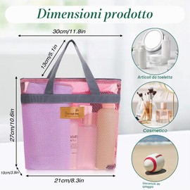 KALIONE Borsa portaoggetti da doccia in rete, portatile, da palestra, ad asciugatura rapida, da appendere, organizer per bagno e articoli da toeletta con cerniera, per dormitorio universitario