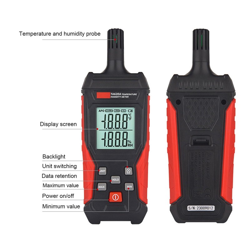 TA620A Handheld Digital Temperature Humidity Meter, LCD Display Digital Thermometer