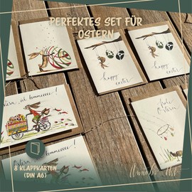 Annelis Art Easter Card Set | 8 Folding Cards with Envelopes (Kraft Paper) | Cards for Easter Including Envelopes | Easter Card for Men, Women, Children | DIN A6 (10.5 x 14.8 cm)