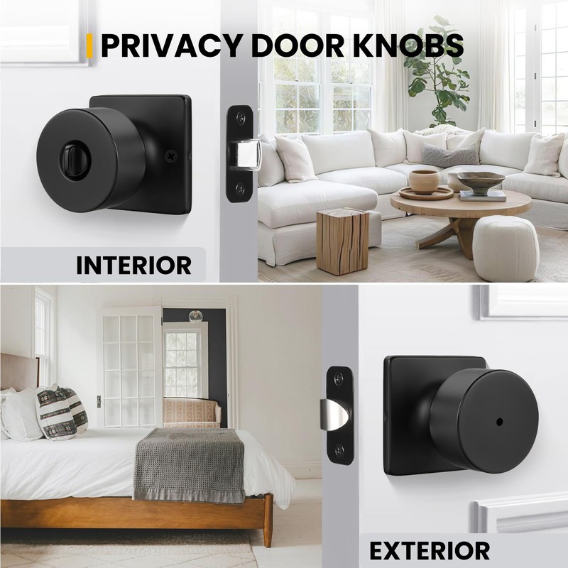 Goldenwarm Matte Black Door Knobs Interior, Privacy Bedroom Door Knob