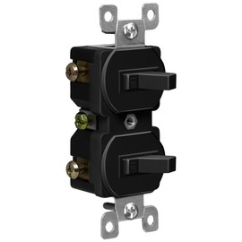 ENERLITES Duplex Double Toggle Light Switch, Single Pole, Side Wiring, Copper Wire Only, Grounding Screw, Residential Grade, 15A 120V, UL Listed, 82150-BK, Black