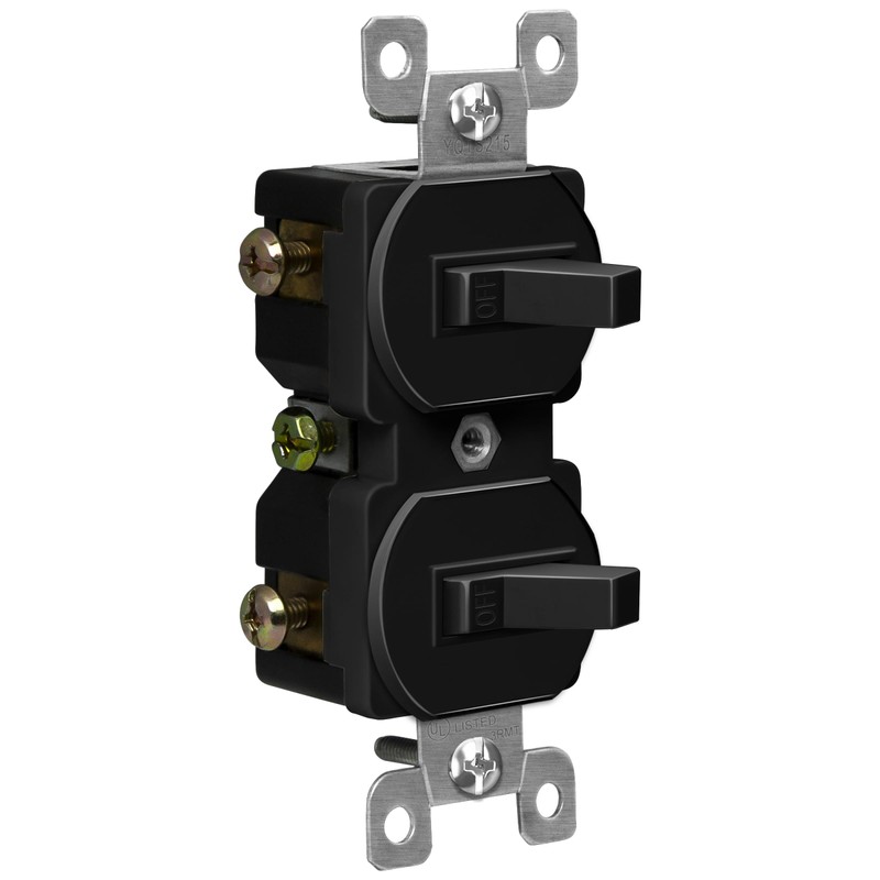 ENERLITES Duplex Double Toggle Light Switch, Single Pole, Side Wiring,