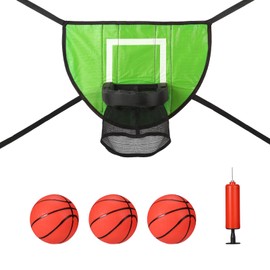 Trampoline Basketball Hoop with 3 Basketballs & Pump, Basketball Hoop for Trampoline Waterproof Basketball Goal Soft Basketball Game Attachment for All Ages Basketball Lovers (Green)
