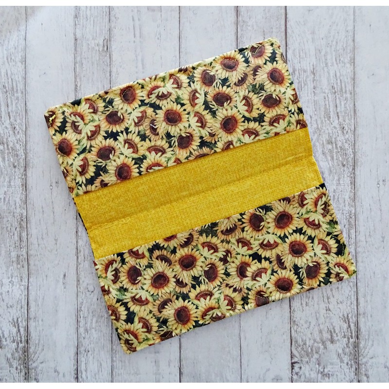 Checkbook Cover - Sunflower Fabric Check Case - Billfold Wallet