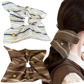 2 PACK Oversized Striped Square Hair Scrunchies, Mesh Elastic Hair Ties Ropes Hair Scrunchies, Ponytail Holder Hair Accessories for Ladies Girls Thick Hair Scrunchies Accessories
