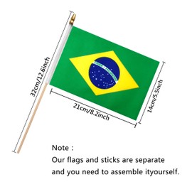 TSMD Brazil Stick Flag Brazilian Small Mini Hand Held Flags,5x8 Inch,12 Pack