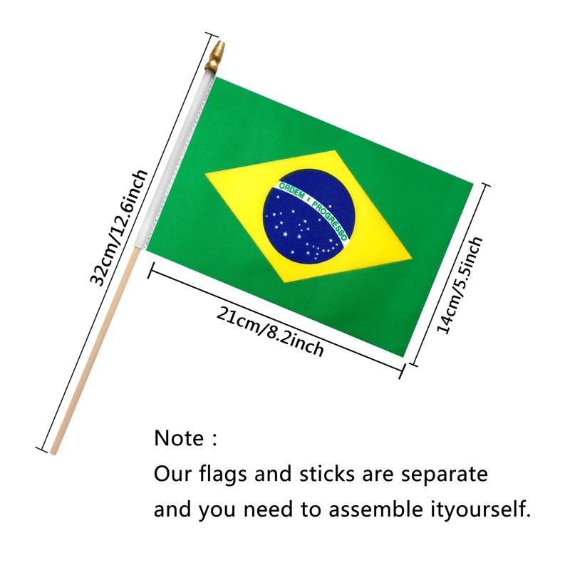 TSMD Brazil Stick Flag Brazilian Small Mini Hand Held Flags,5x8