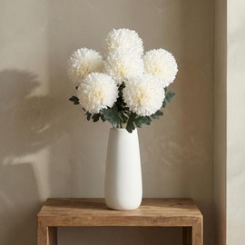 Artifolia 6 pcs 4'' Large Artificial Fake Chrysanthemum Flowers with 22'' Long Stem, White Silk Hydrangea Faux Ball Flowers for Wedding Party Table Centerpieces Floral Arrangement Home Kitchen Décor