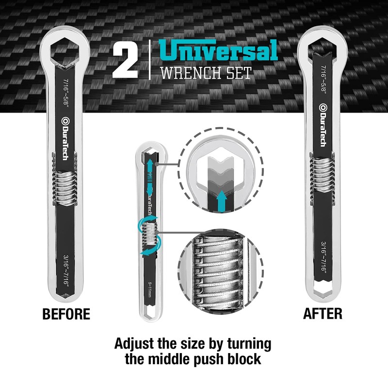 DURATECH Universal Wrench Set, Adjustable Wrench Set, SAE & Metric,
