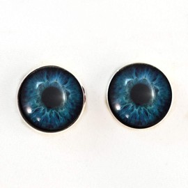 16mm Deep Blue Human Sew On Glass Eyes Buttons with Loop for Crocheted Doll Stuffed Animal Soft Sculptures or Jewelry Making Crafts - Set of 2