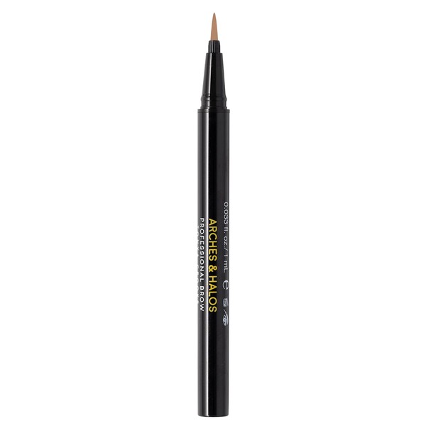 Arches & Halos Fine Bristle Tip Pen - Creamy, Buildable Formula for Shaping and Defining Eyebrows - Waterproof, Long Lasting, 24 Hour Color - Precise Bristled Applicator Tip - Warm Brown - 0.02 oz