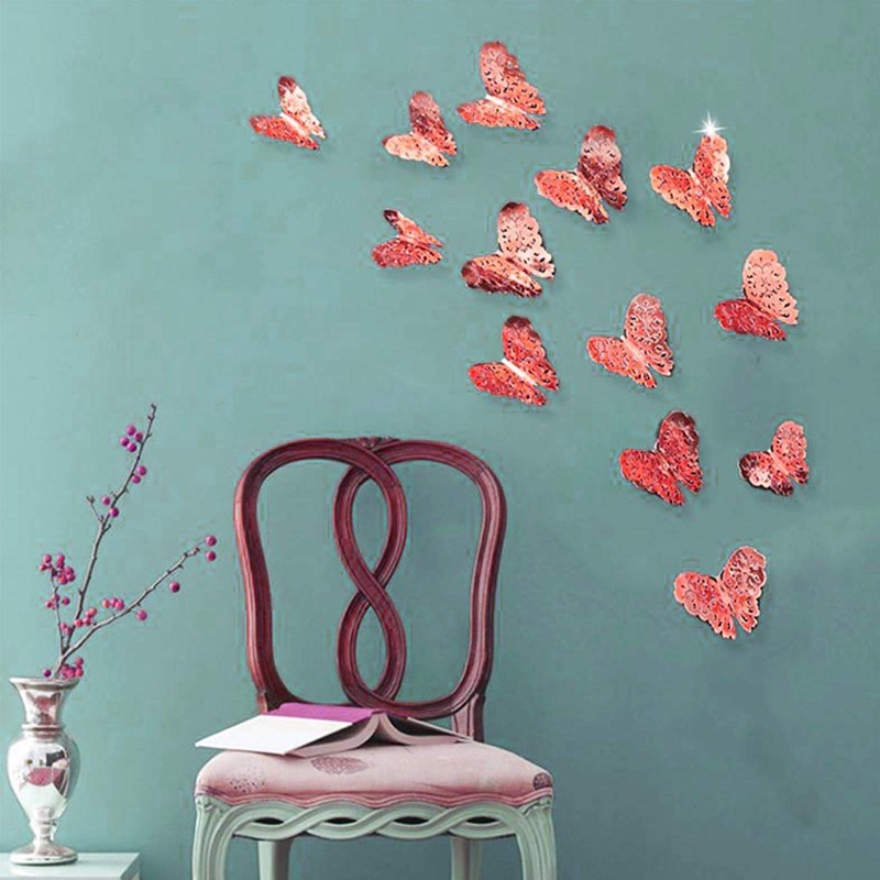 SING F LTD 48Pcs Rose Gold Silver Tone Butterfly Wall
