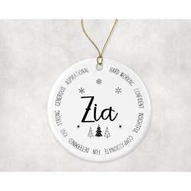 GreenStar Gifts Descriptive Zia Ornament, Best Zia Ever Ornament, Zia Xmas Keepsake Gift from Daughter Or Son, New Zia Ornament, First for Zia Printed on Both Sides