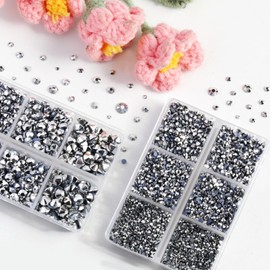 BEADSLAND Hotfix Rhinestones, 6080PCS Silver Rhinestones for Clothes Crafts Mixed 6 Sizes with Wax Pencil and Tweezers Kit, SS6-SS30, Silver Hematite