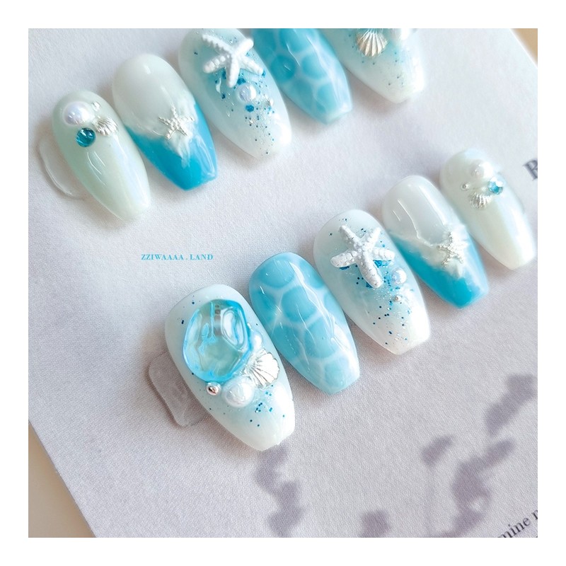 Summer flow.Lump wave sea beach unique emotional nail - long