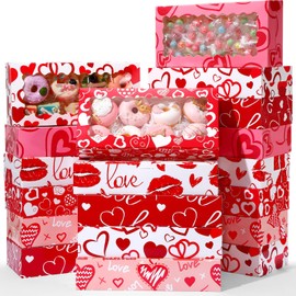 Maxcheck 48 Pieces Valentine's Day Treat Boxes Valentine Heart Cookie Boxes with Window 12 x 5.5 x 2.5 Valentine Bakery Boxes Heart Gift Boxes Candy Heart Containers for Valentine Party Favors