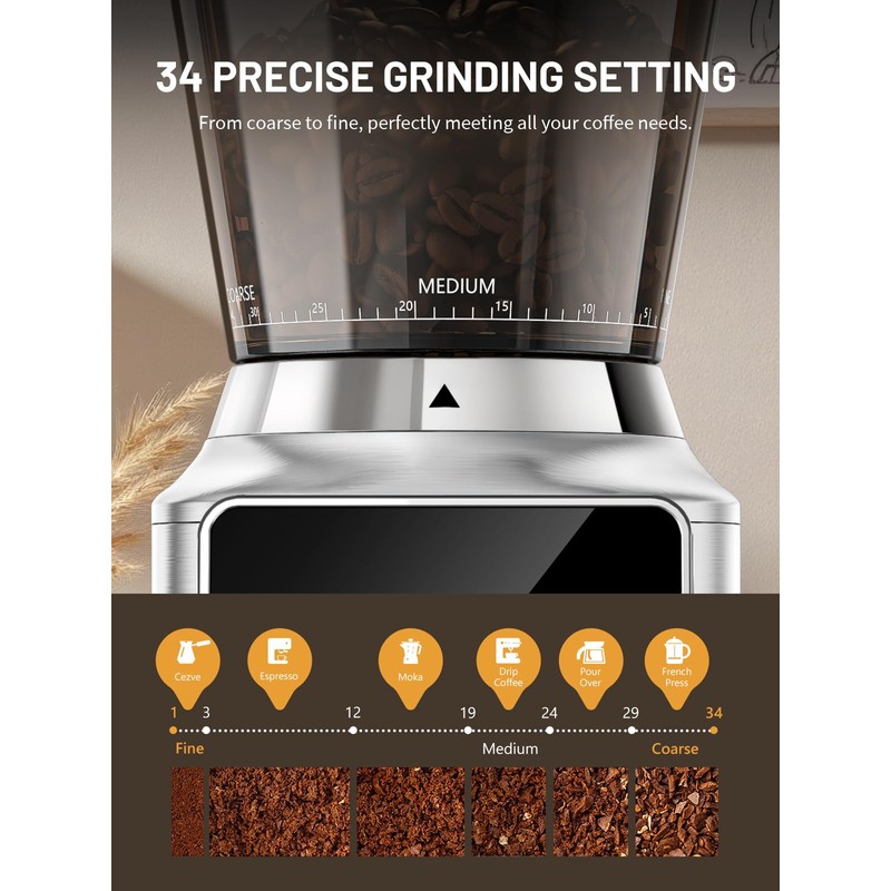 Keenstar Conical Burr Coffee Grinder, Coffee Bean Grinder with 34