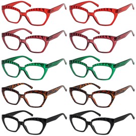 Eyekepper 10 Pack Cat-eye Reading Glasses for Women Crystal Textured Design Frame +1.25