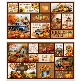 InIsaJace Hello Fall Door Mats for Floor Indoor, Fall Kitchen Rugs Set of 2 Non Slip, Harvest Farmhouse Pumpkin Truck Thanksgiving Rug Decor for Home Bedroom Bathroom(16 X 28 Inches)