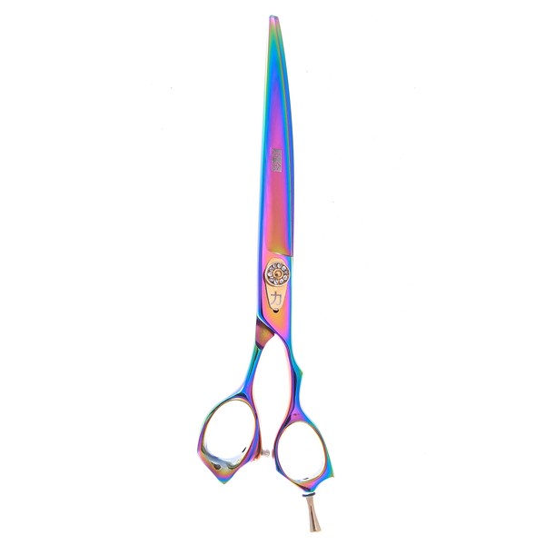 ShearsDirect Japanese 440C Stainless Steel Curved Rainbow Titanium Shear, 8-Inch