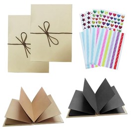 WETEPUXI 4set Scrapbook Album 6x8In Photo Album with DIY Accessories Set, Stretchable Folding Kraft Paper Memory Book Small Album for Wedding Anniversary Valentines Day (Black Brown)