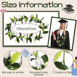 Daifunli 2 Pcs Hawaiian Graduation Lei 47 inch Green Maile Leis with White Tuberose 2025 Graduation Gift Green Leaf Flower Necklace for Wedding School Ceremony Hawaiian Party Supplies
