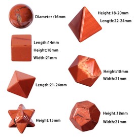 Nupuyai 7 Pieces Red Jasper Stone Platonic Body Set Sacred Geometry Reiki Healing Crystal Healing Stone with Gift Box