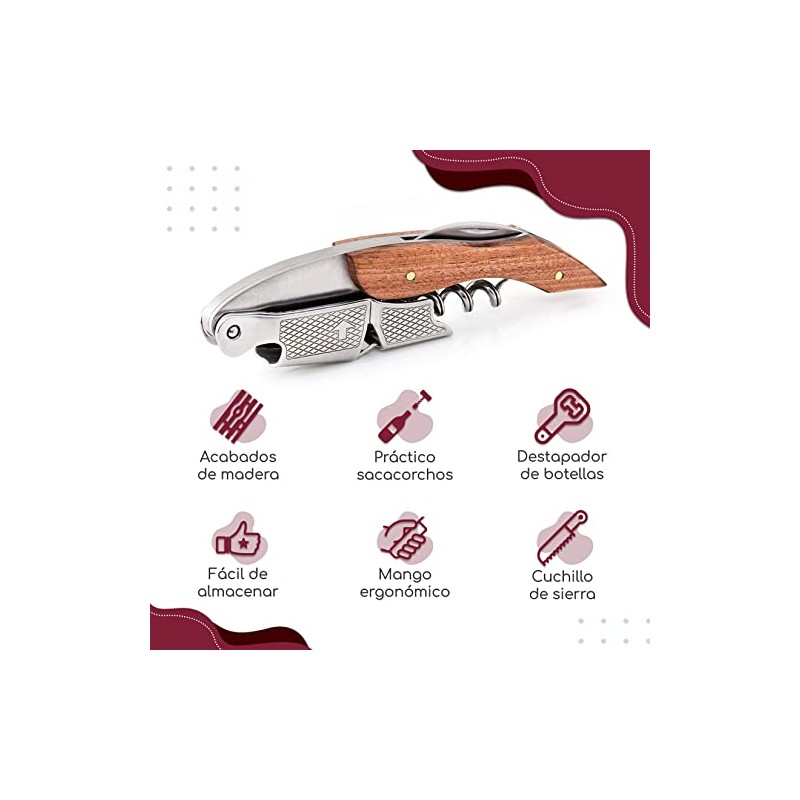 Vituzzi Set de 4 Sacacorchos para Vino de Acero Inoxidable