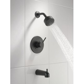 Delta Faucet Modern 14 Series Matte Black Shower Faucet, Tub and Shower Trim Kit with Single-Spray Touch-Clean Black Shower Head, Matte Black T14459-BL-PP (Valve Not Included)