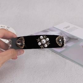 Leadigol Black Baroque Pearl Headband, Pearl Rhinestones Hairband Vintage Gemstone Pearl Velvet Head Hoop Headwear Hair Jewelry for Women Girl