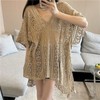 V-Neck Perforated Knit Beach Cover-up MFNC-030041 Black