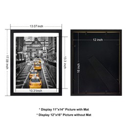 Finefrarm 12x16 Frames Display 11x14 Picture with Mat or 12 x 16 Photo Without Mats Black Picture Frames Wall Art for Living Room and Office Wall Mounting Decor