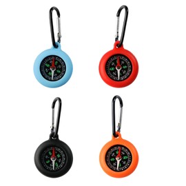 4 pieces portable compass children, compass keychain, children's compass with small ring, for school, birthday party, outdoor camping, hiking, climbing, cycling