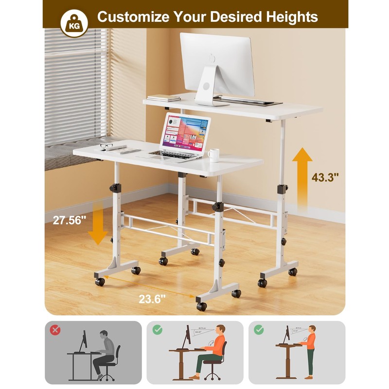 Small Standing Desk Adjustable Height, Mobile Stand Up Desk with