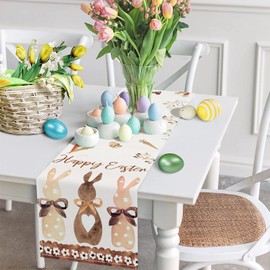 Netnology Happy Easter Table Runner with Bunny Carrot, Spring Summer Party Table Decoration Seasonal Holiday Indoor Home Kitchen Decor 13 x 72 Inch