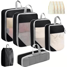 10 Piezas Bolsas Organizadoras Compresion, Organizador de Viaje para Maletas, Bolsa de almacenamiento con doble cremallera, para Ropa Zapatos, Cosméti