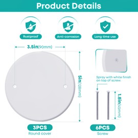 Wuno Shop 3 Pcs Smoke Detecte Cover Plate, Metal Round Blank Cleanout Cover Plate, 5 Inch Ceiling Cover Plate For Outlet And Wall Light Hole, Electrical Box Cover With Hole Spacing 3.5 Inch