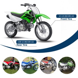 60/100-14 2.50-14 Front 80/100-12 3.00-12 Rear Dirt Bike Tire and Inner Tube Set for Honda XR70 CRF70 CRF110 KLX110 DRZ110 PW80 TTR90 SSR 125cc 110cc Apollo Coolster Motorcycle Pit Dirt Bike Parts