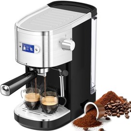 Electactic 20 Bar Espresso Machine, Professional Stainless Steel Coffee Maker with LCD Display, 45oz Removable Water Tank, Home & Office Espresso Maker for Cappuccino Latte Macchiato, Black