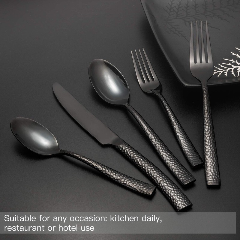 Kelenfer Flatware Set Silverware Set 20 Pieces Mirror Finished Black