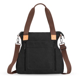 HAWEE Canvas Women's Handbag Shopper Tote Bag Large Shoulder Bag with Zip Shoulder Bag Retro Carry Bag Lightweight Handbag for Travel Work School Shopping Beach Everyday, black, Elegant