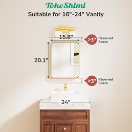 TokeShimi 16x20 Brushed Gold Bathroom Mirror,Vanity Mirror Bathroom Wall with Tempered Glass,Modern Metal Framed Mirror with Aluminum Frame(Horizontal/Vertical)