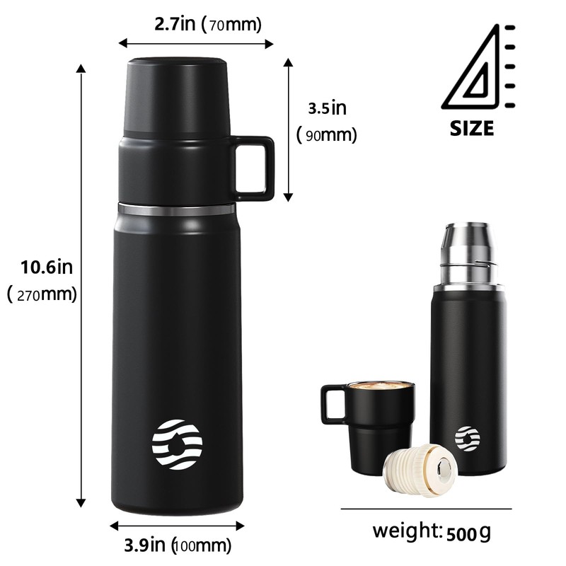 Healter 600ml Insulated Flask for Hot Drinks, Coffee Flask with