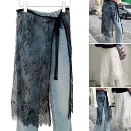 ZHOUSUFEN Women Korean Eyelash Lace Layering Long Skirt Hip Scarf with Tie Up Vintage Flower Lace Hip Covering Apron Skirts