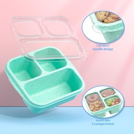 4 Pack Container for Kids and Adults, Snack Containers Bento Snack Boxes 3-Compartment Food Containers for School, Work and Travel, Meal Prep Containers Reusable Bento Box for Kids