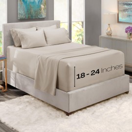 Hearth & Harbor Extra Deep Pocket Full Size Sheets Sets - Fits Mattress 18-24 Inches Deep - Extra Deep Pocket Sheets - 6 Piece Full Size Sheets - Full Sheets Deep Pocket - Linen