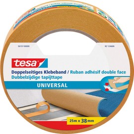 tesa tesa Doppelseitiges Klebeband Universal - Vielseitiges Klebeband fr Verpackungen, Deko und Teppiche oder zum Basteln - 25 m x 38 mm